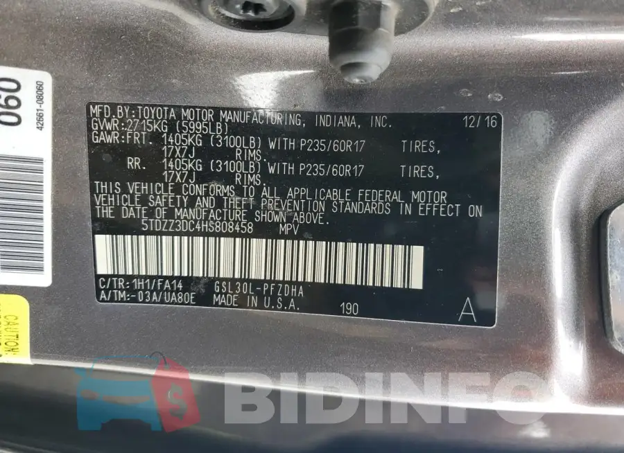 5TDZZ3DC4HS808458 Photo# 14