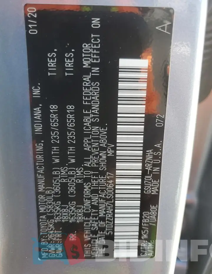 5TDZZRAH7LS006417 Photo# 13