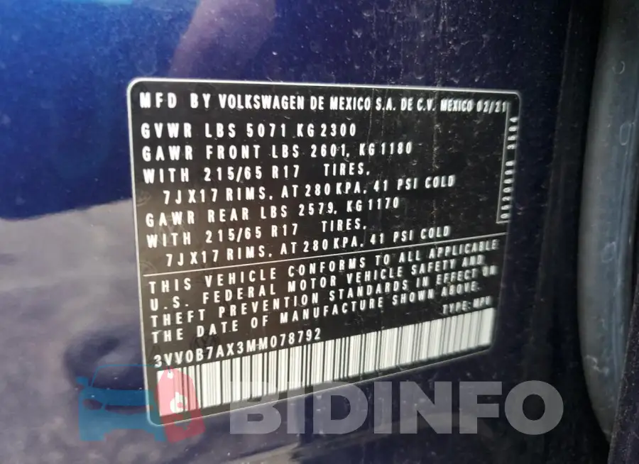 3VV0B7AX3MM078792 Photo# 13
