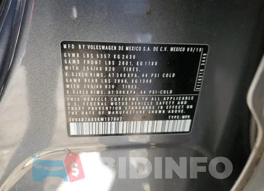 3VV4B7AX5KM157802 Photo# 13