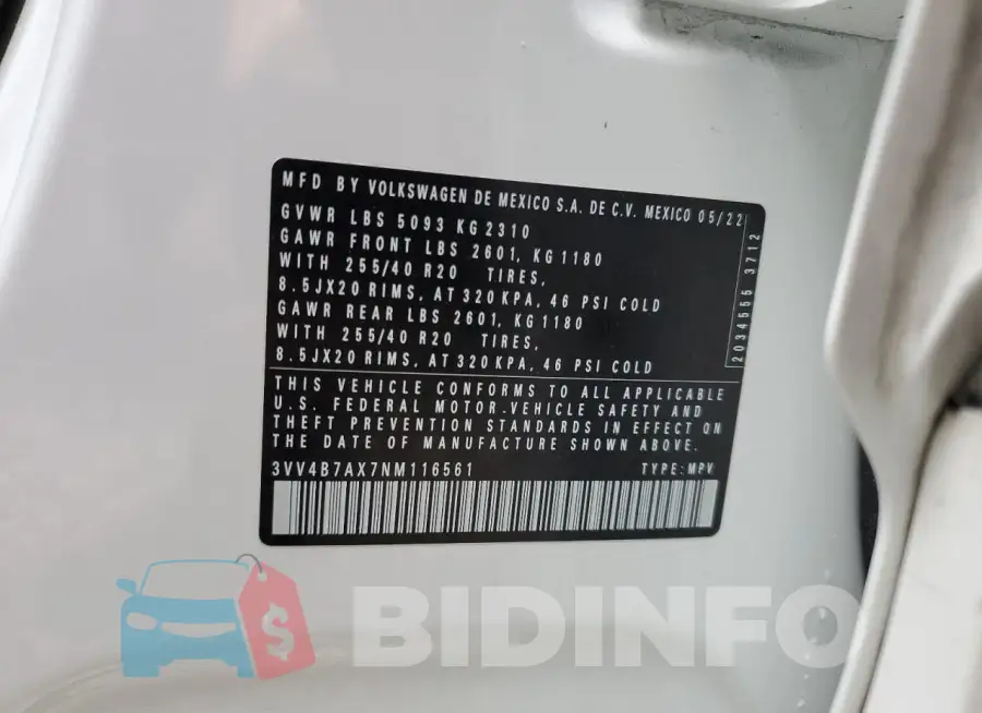 3VV4B7AX7NM116561 Photo# 13