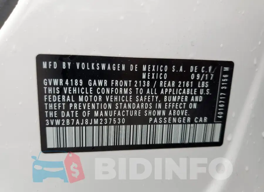 3VW2B7AJ8JM237530 Photo# 12