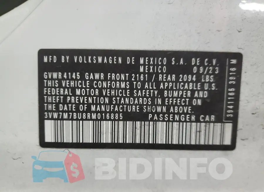 3VW7M7BU8RM016885 Photo# 12