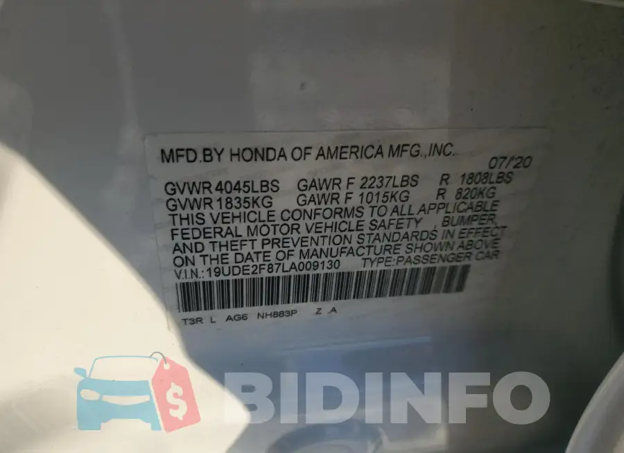 19UDE2F87LA009130 Photo# 12