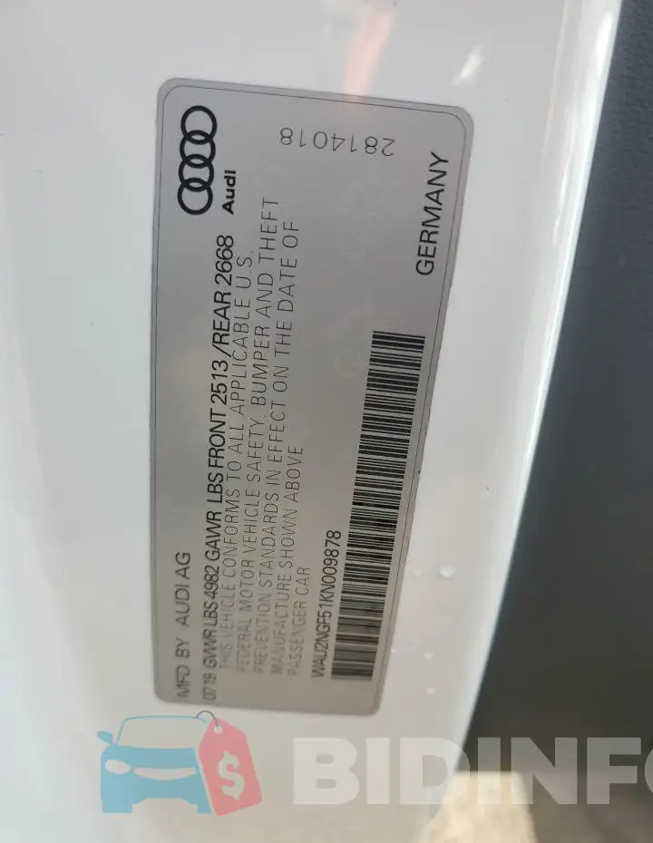 WAU2NGF51KN009878 Photo# 12