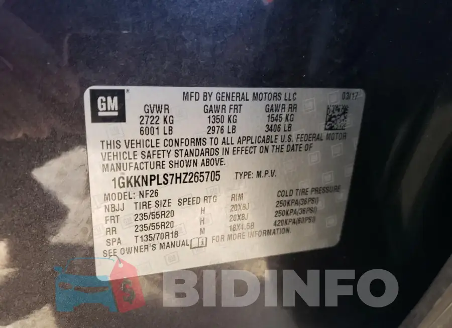 1GKKNPLS7HZ265705 Photo# 13