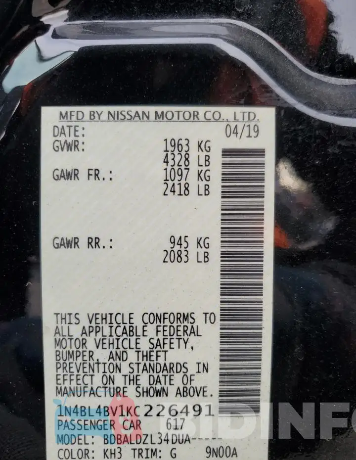 1N4BL4BV1KC226491 Photo# 12