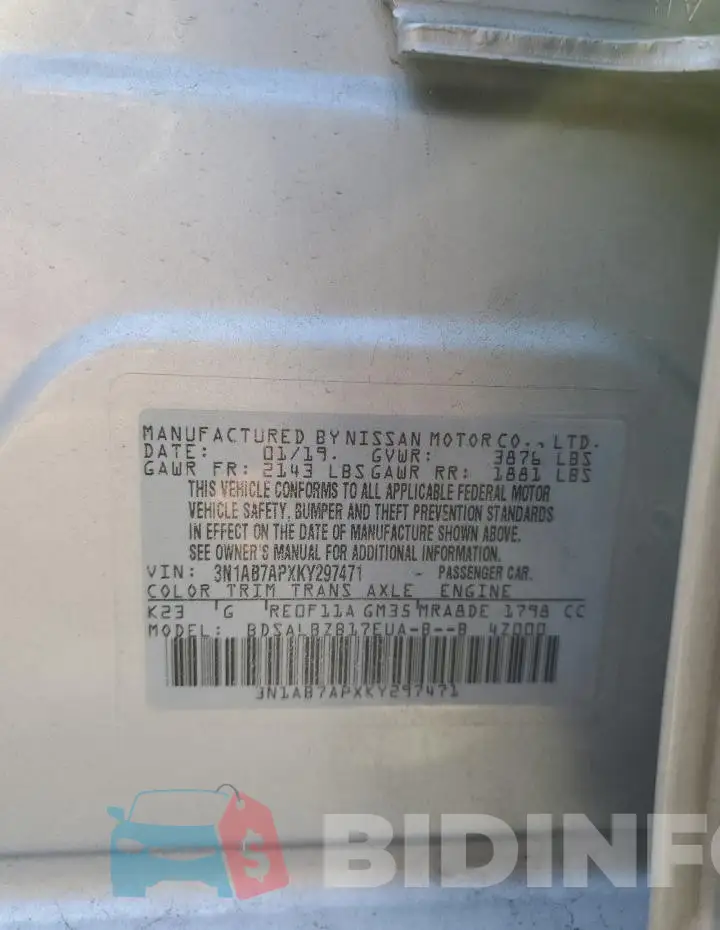 3N1AB7APXKY297471 Photo# 12