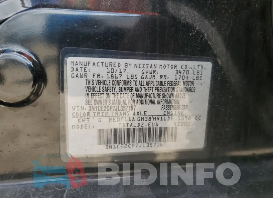 3N1CE2CP7JL357167 Photo# 13