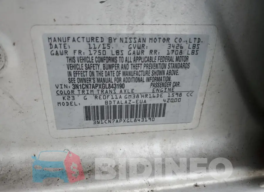3N1CN7APXGL843190 Photo# 12