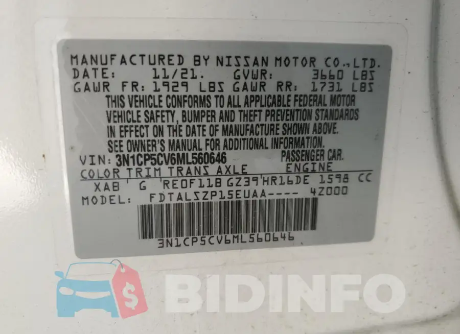 3N1CP5CV6ML560646 Photo# 14