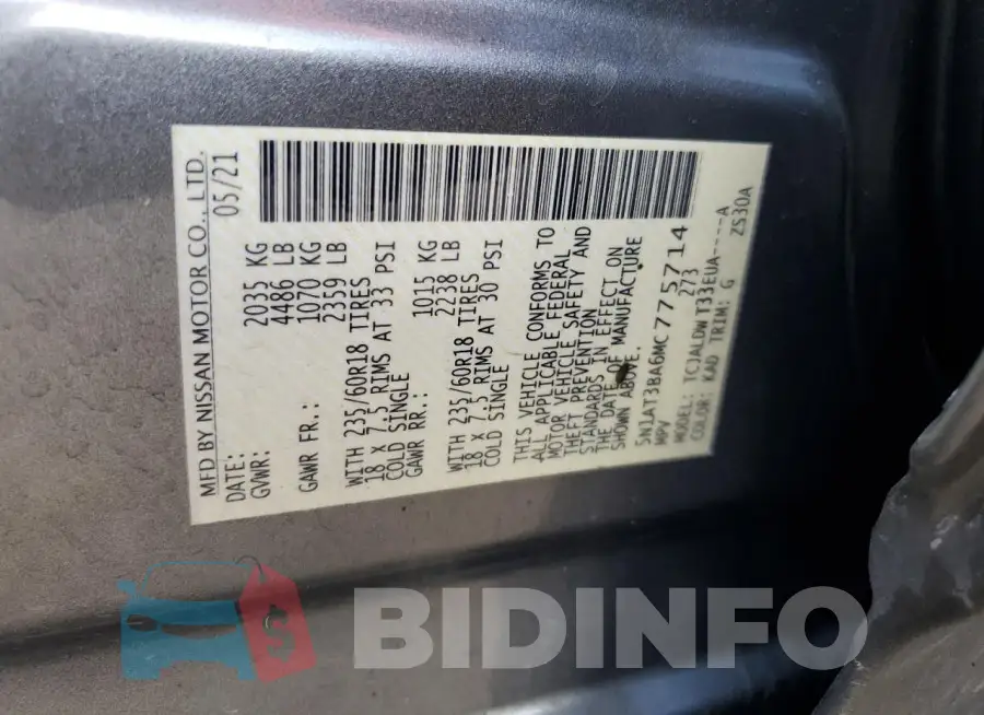 5N1AT3BA6MC775714 Photo# 14