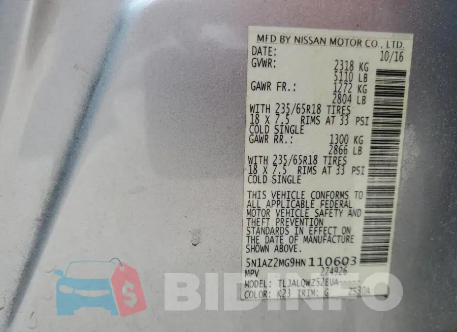 5N1AZ2MG9HN110603 Photo# 13