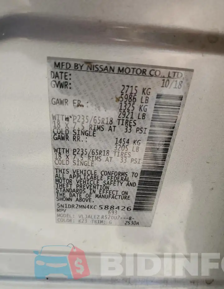 5N1DR2MN4KC588426 Photo# 13