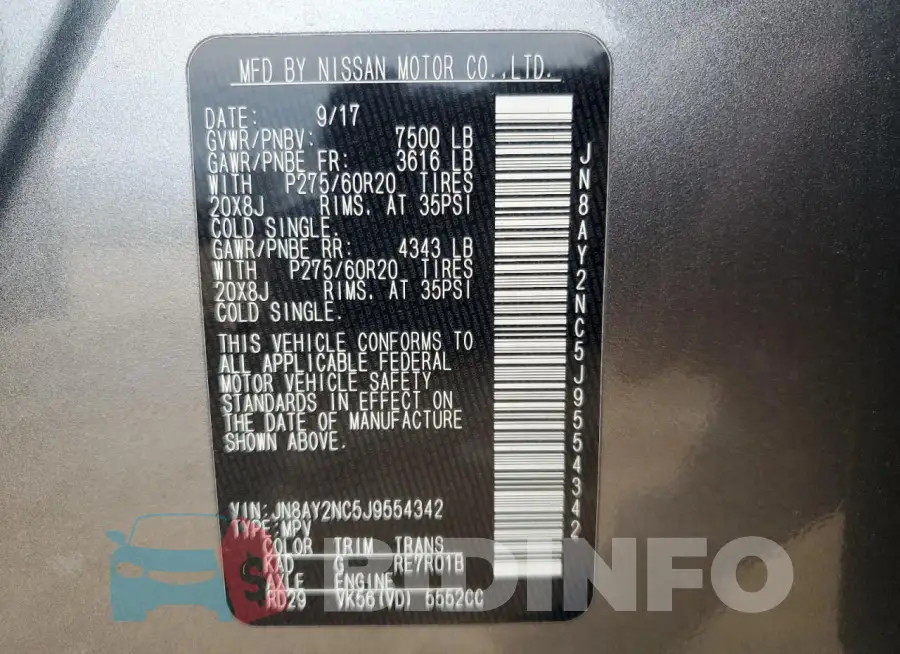 JN8AY2NC5J9554342 Photo# 13