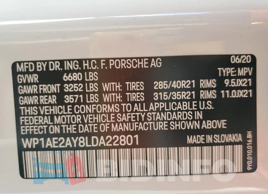 WP1AE2AY8LDA22801 Photo# 13