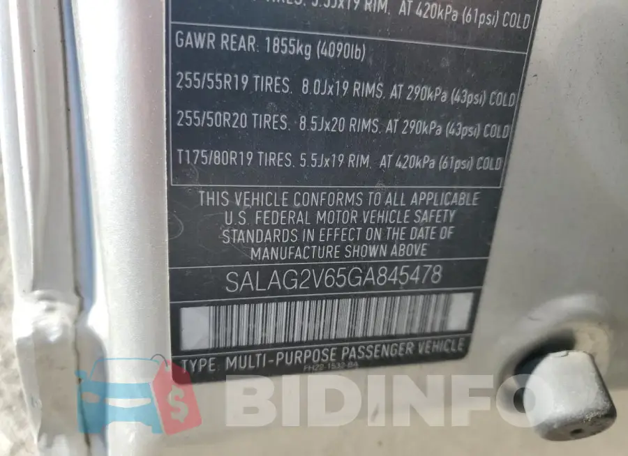 SALAG2V65GA845478 Photo# 13