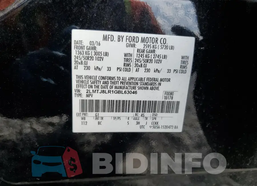 2LMTJ8LR1GBL63046 Photo# 14