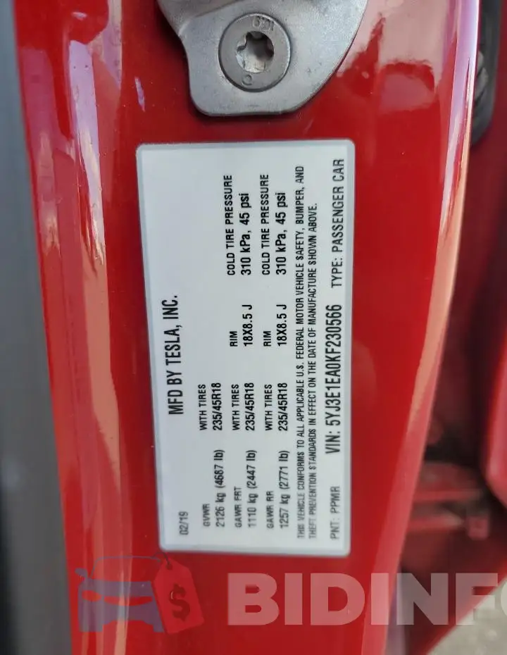 5YJ3E1EA0KF230566 Photo# 13