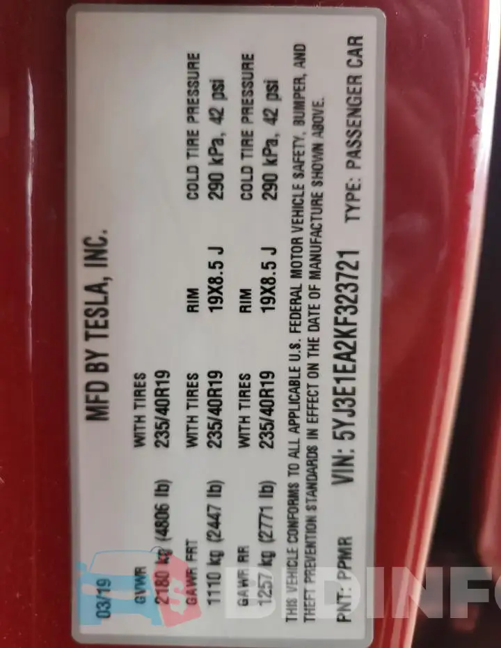 5YJ3E1EA2KF323721 Photo# 13