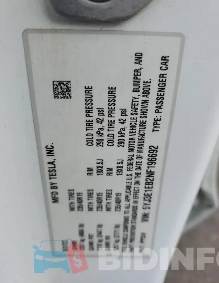 5YJ3E1EB2NF196692 Photo# 12