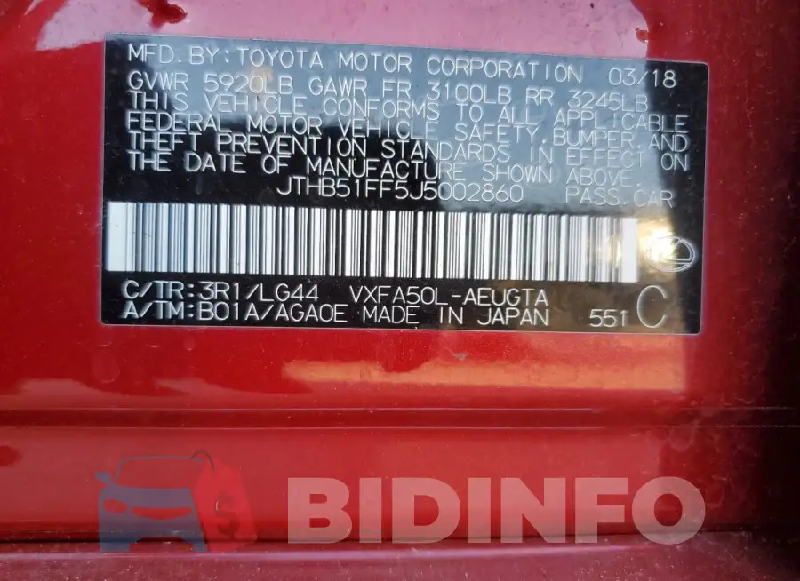 JTHB51FF5J5002860 Photo# 13