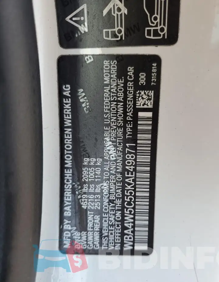 WBA4W5C55KAE49871 Photo# 12