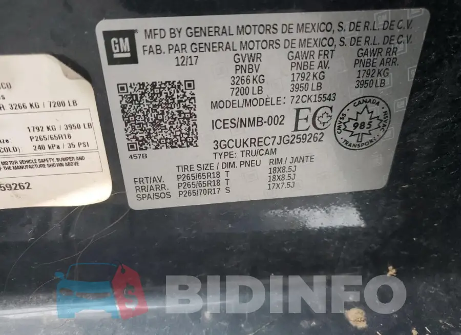 3GCUKREC7JG259262 Photo# 12