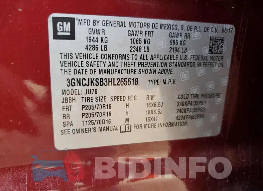 3GNCJKSB3HL265618 Photo# 12