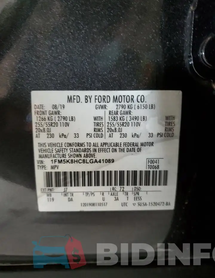 1FM5K8HC8LGA41089 Photo# 13