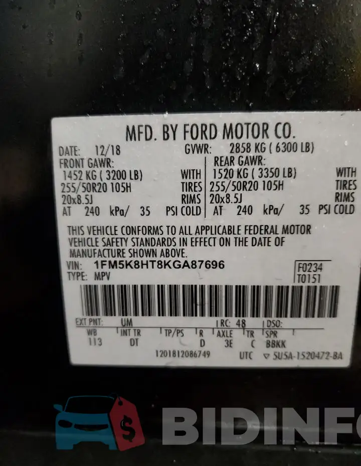 1FM5K8HT8KGA87696 Photo# 13