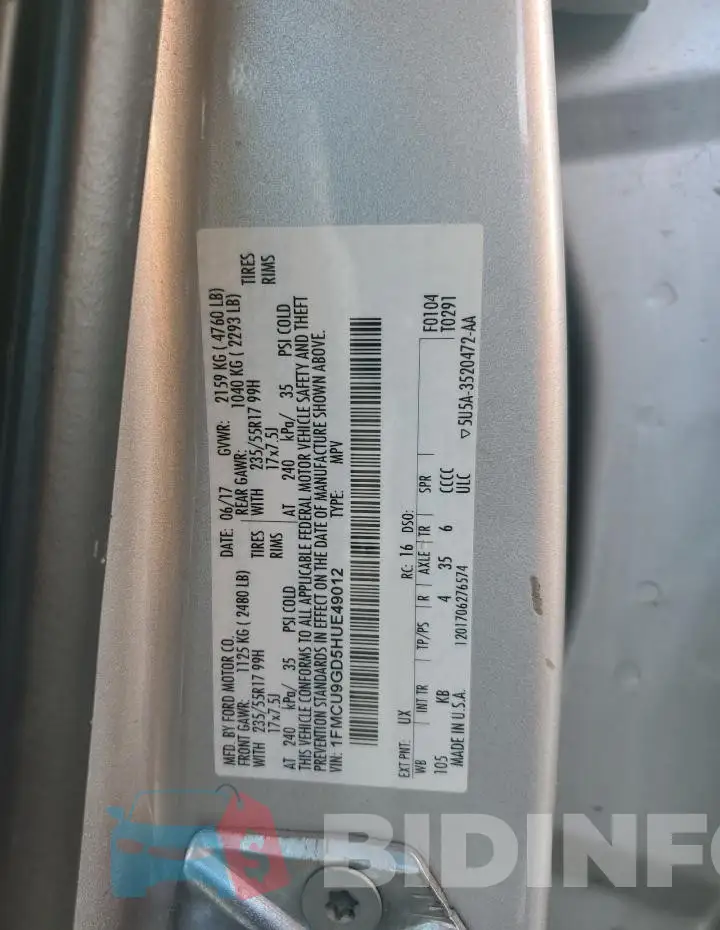 1FMCU9GD5HUE49012 Photo# 13
