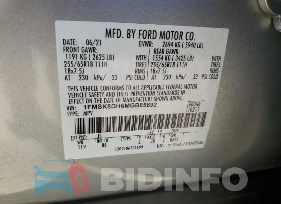 1FMSK8DH6MGB85892 Photo# 13