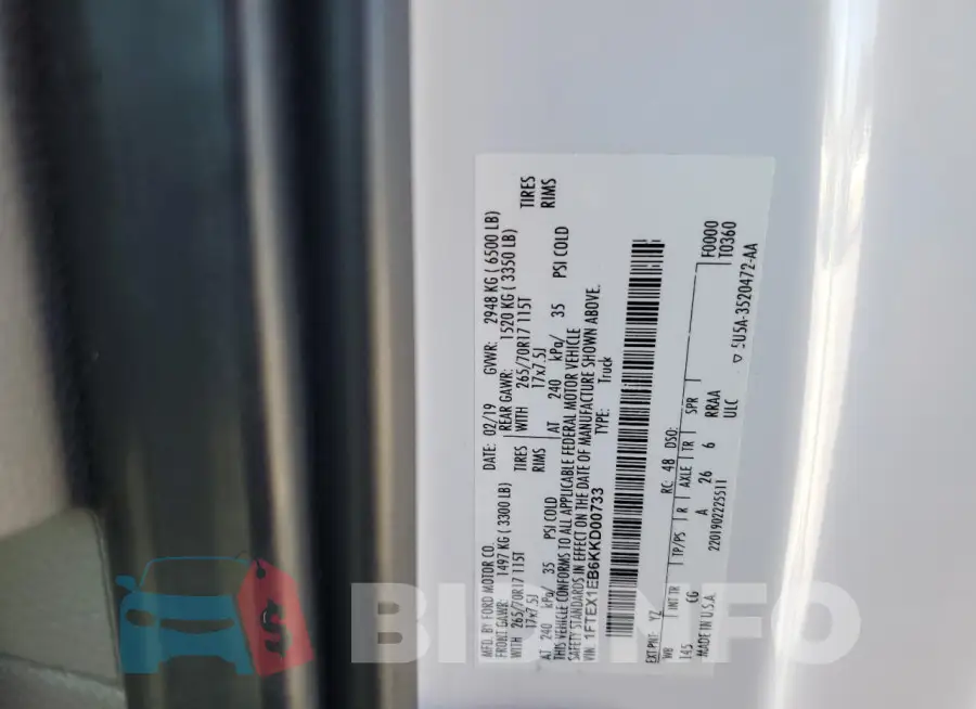 1FTEX1EB6KKD00733 Photo# 12