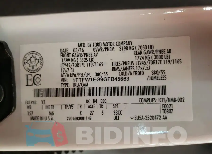 1FTFW1EG9GFB45663 Photo# 12