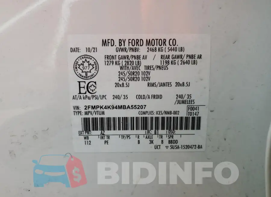 2FMPK4K94MBA55207 Photo# 13