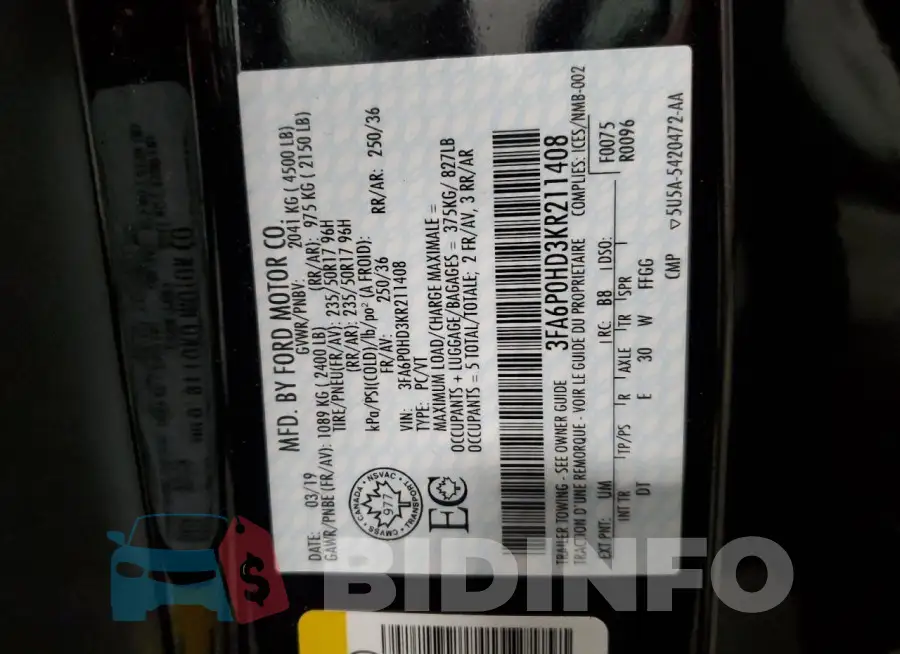 3FA6P0HD3KR211408 Photo# 12