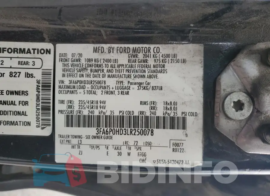 3FA6P0HD3LR250078 Photo# 13