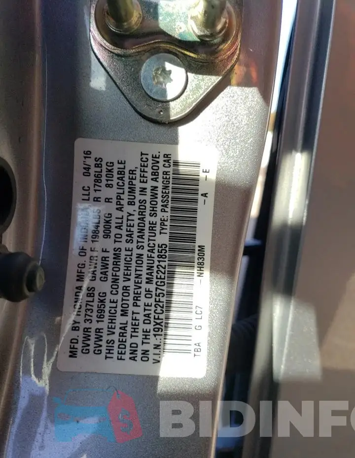 19XFC2F57GE221855 Photo# 12