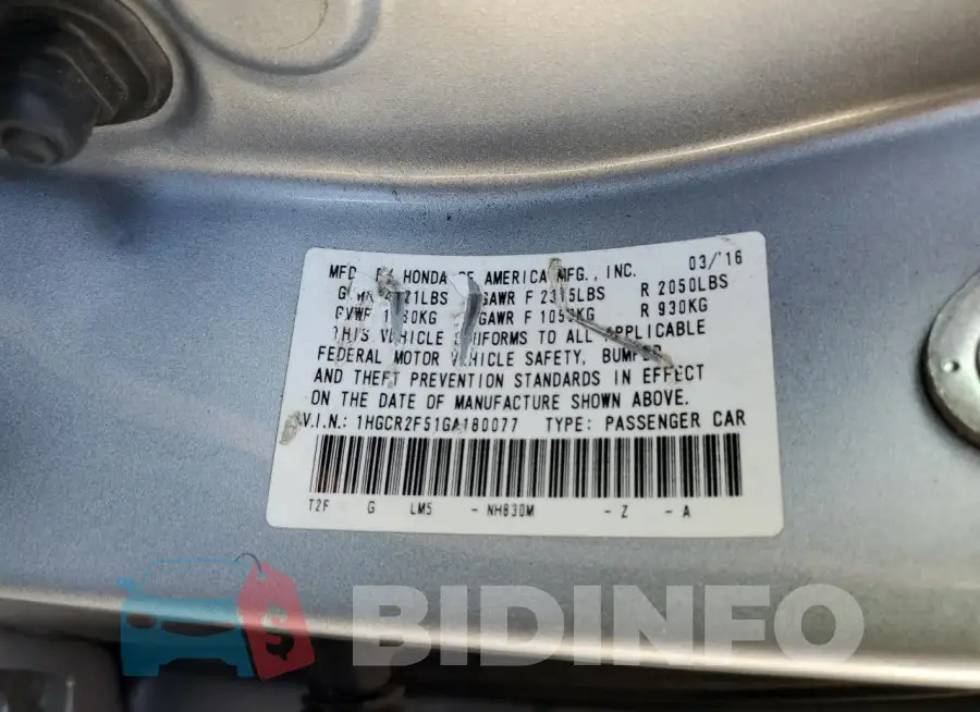 1HGCR2F51GA180077 Photo# 12