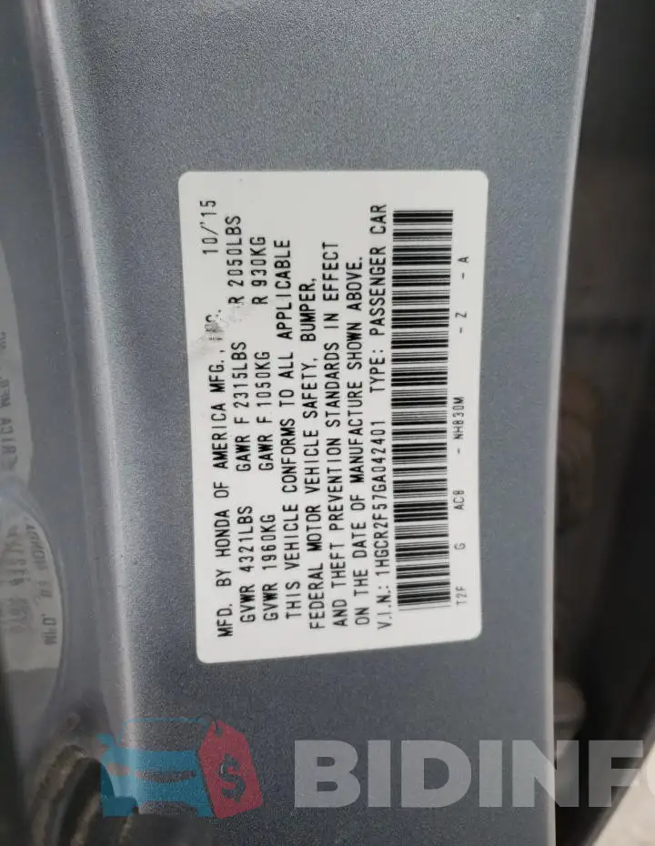 1HGCR2F57GA042401 Photo# 12