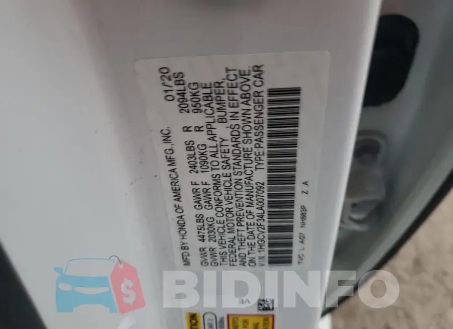 1HGCV2F34LA007092 Photo# 13