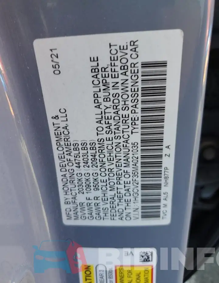 1HGCV2F35MA021035 Photo# 12