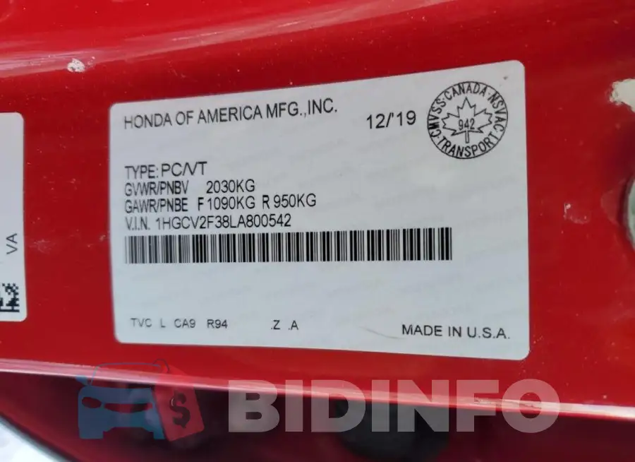 1HGCV2F38LA800542 Photo# 12