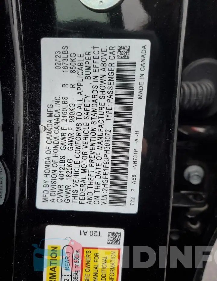 2HGFE1F93PH309072 Photo# 13