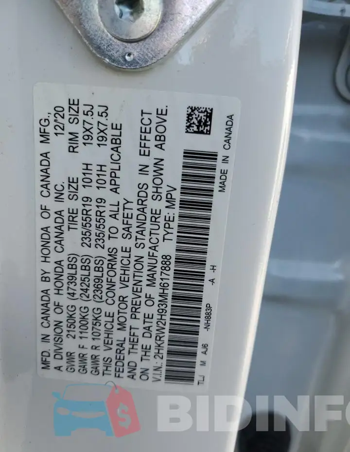 2HKRW2H93MH617888 Photo# 13