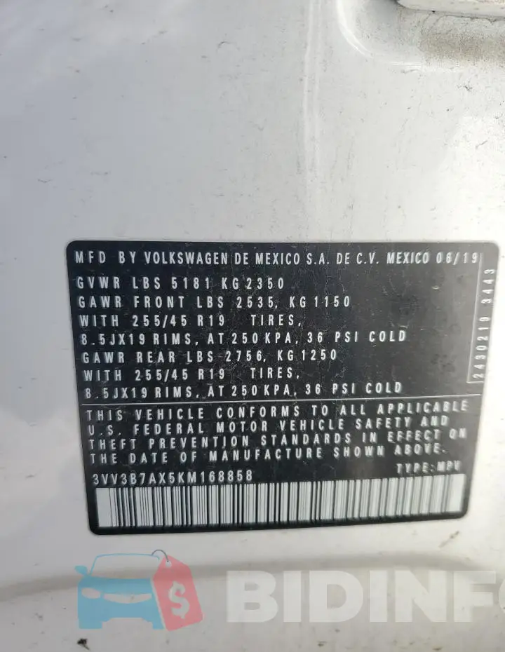 3VV3B7AX5KM168858 Photo# 13