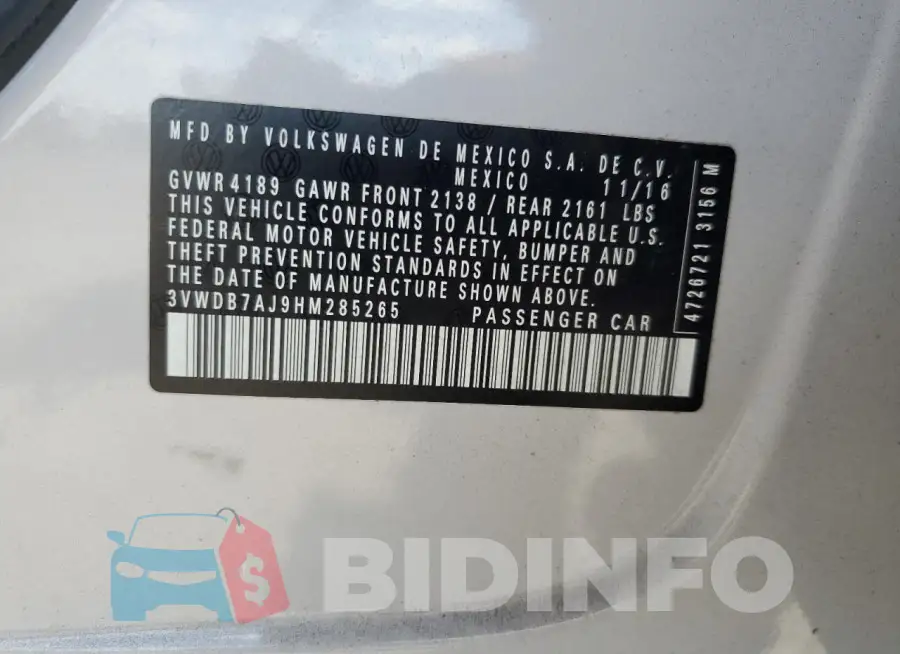 3VWDB7AJ9HM285265 Photo# 12
