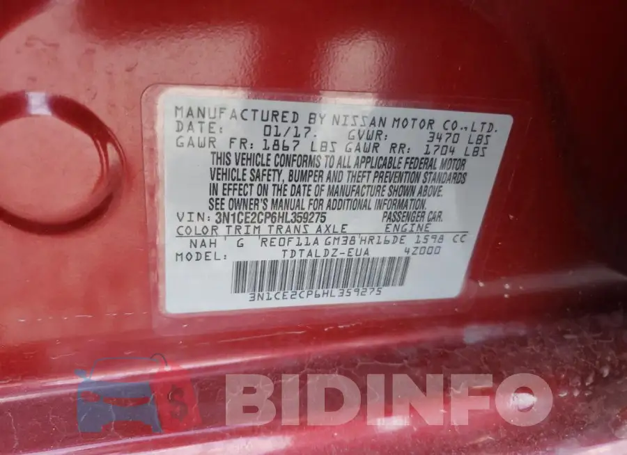 3N1CE2CP6HL359275 Photo# 12