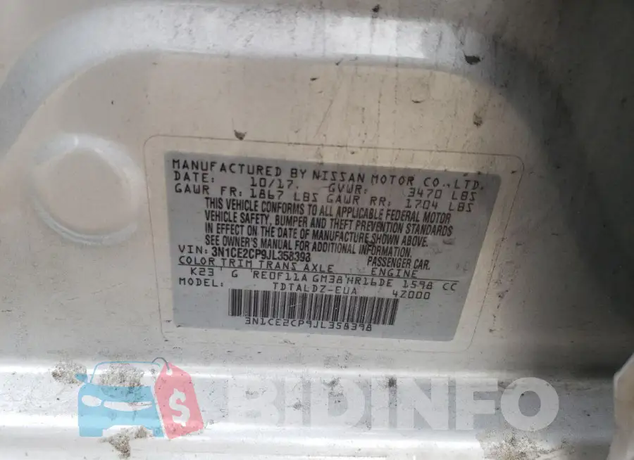 3N1CE2CP9JL358398 Photo# 13